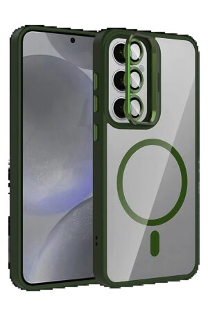 Samsung Galaxy S25 Remim Lensli Magsafe Standlı Kapak - Koyu Yeşil-(5796)