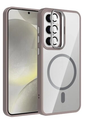 Samsung Galaxy S25 Remim Lensli Magsafe Standlı Kapak - Titan Gri-(5796)