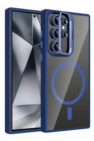 Samsung Galaxy S25 Ultra Remim Lensli Magsafe Standlı Kapak - Lacivert-(5796)