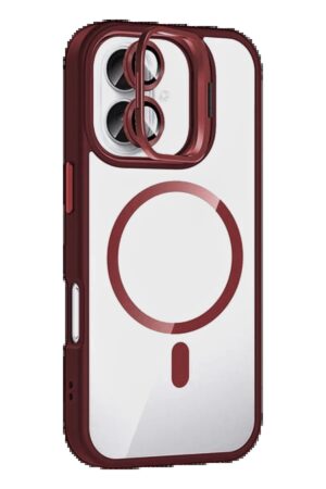 Apple iPhone 17 Remim Lensli Magsafe Standlı Kapak - Bordo-(5796)