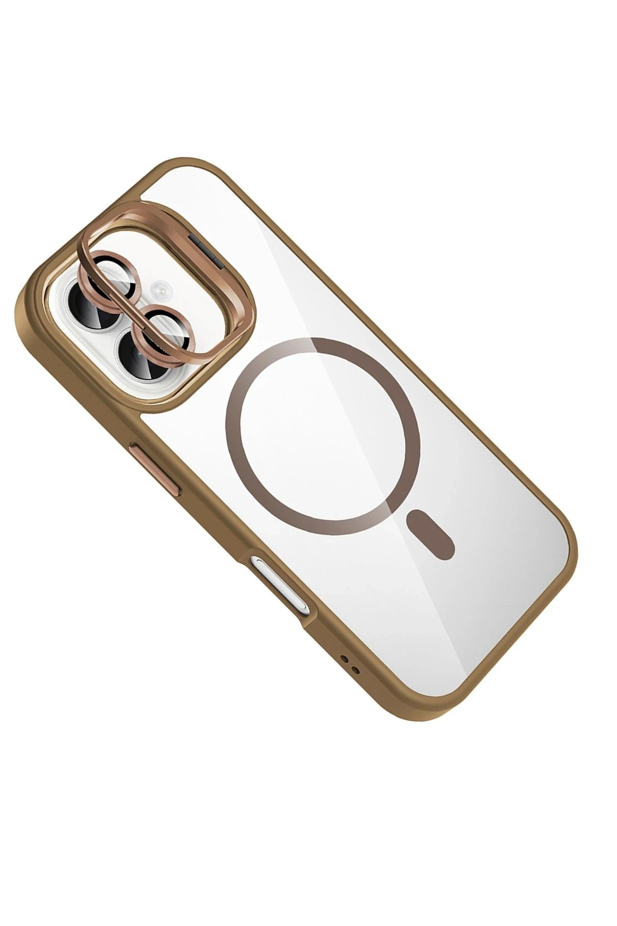 Apple iPhone 17 Remim Lensli Magsafe Standlı Kapak - Kahverengi-(5796) - Görsel 4