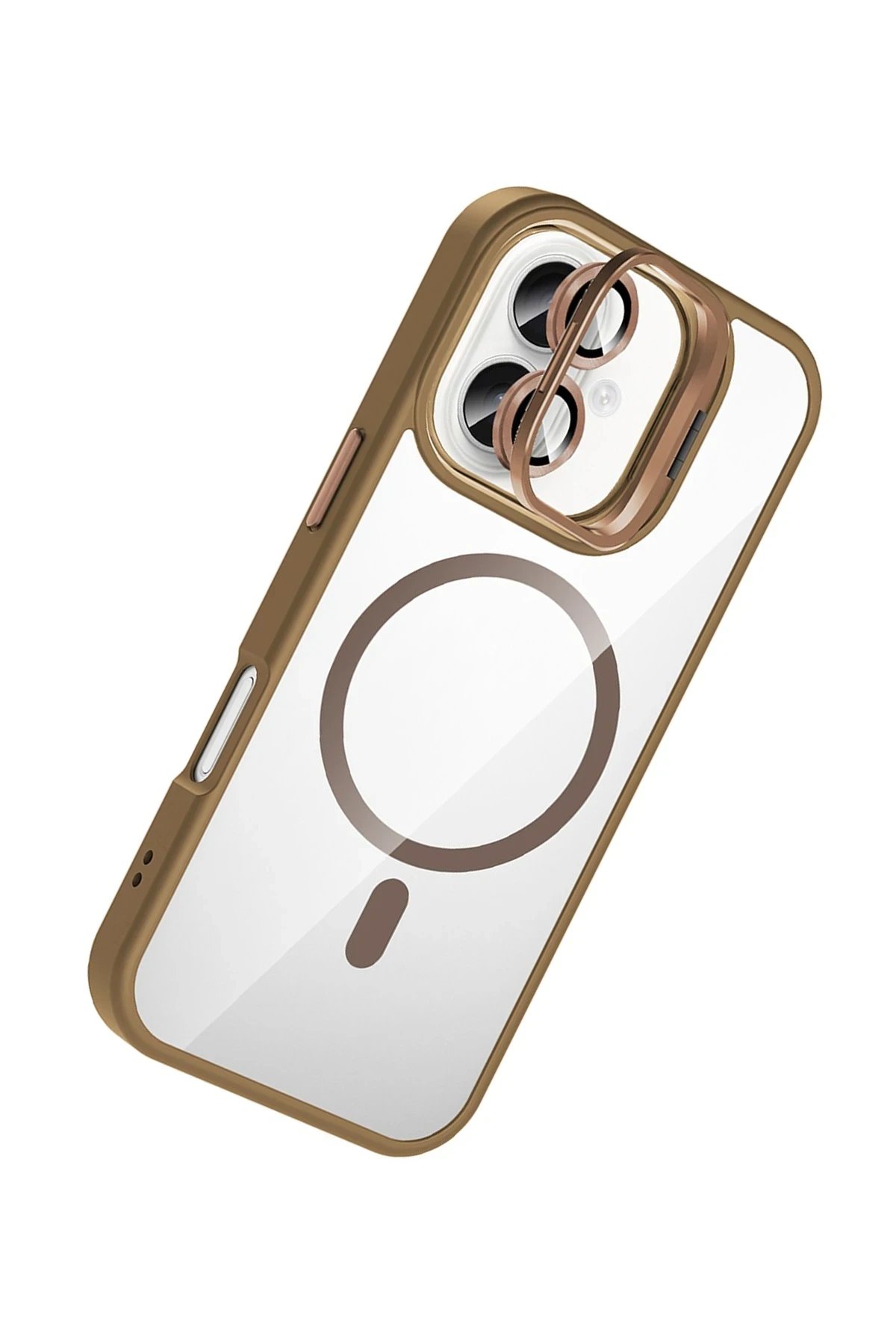 Apple iPhone 16 Remim Lensli Magsafe Standlı Kapak - Kahverengi-(5796) - Görsel 2