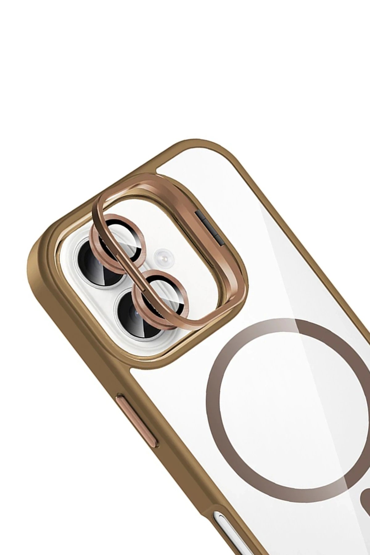 Apple iPhone 16 Remim Lensli Magsafe Standlı Kapak - Kahverengi-(5796) - Görsel 4
