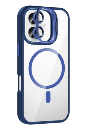 Apple iPhone 16 Remim Lensli Magsafe Standlı Kapak - Lacivert-(5796)