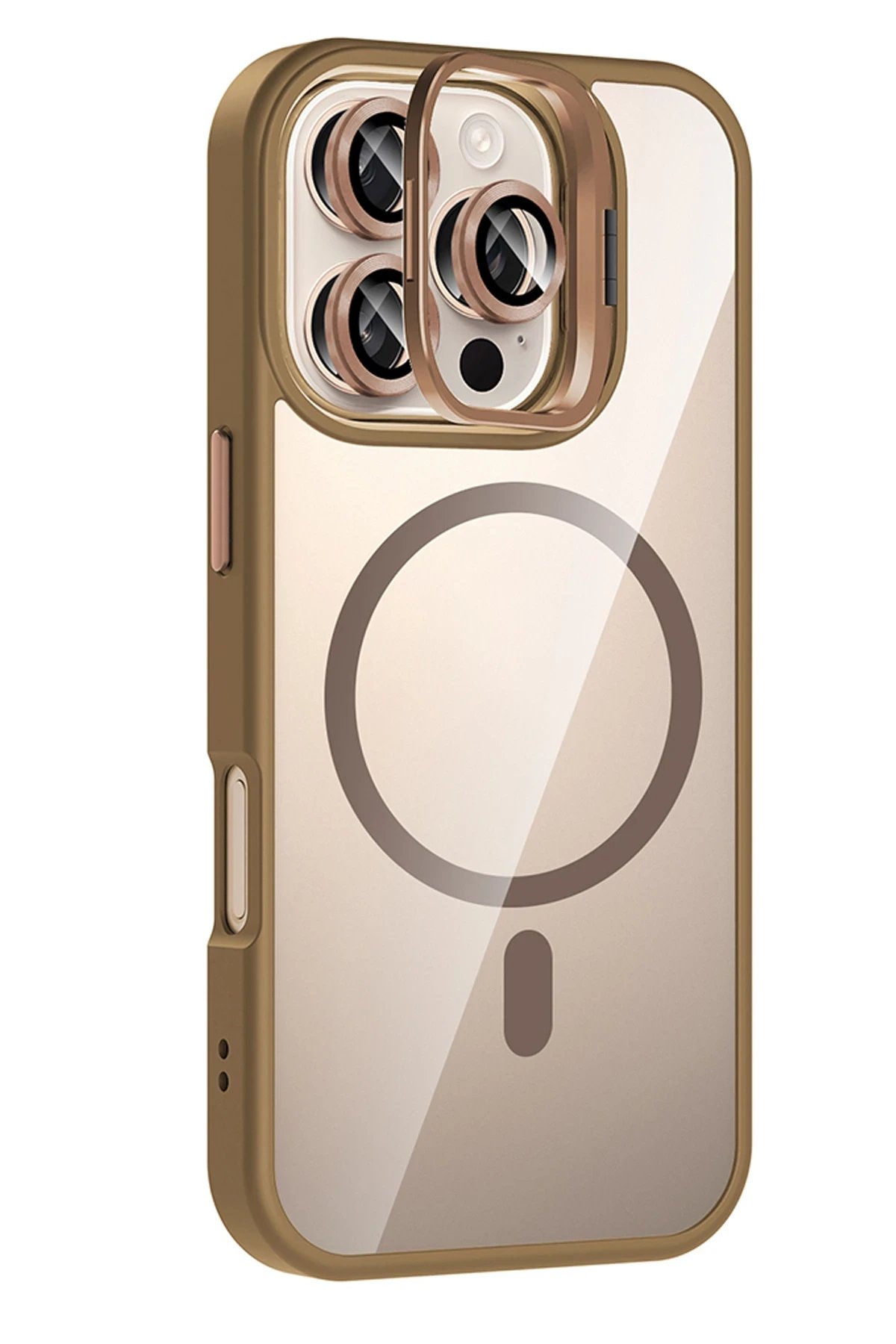 Apple iPhone 16 Pro Remim Lensli Magsafe Standlı Kapak - Kahverengi-(5796) - Görsel 2