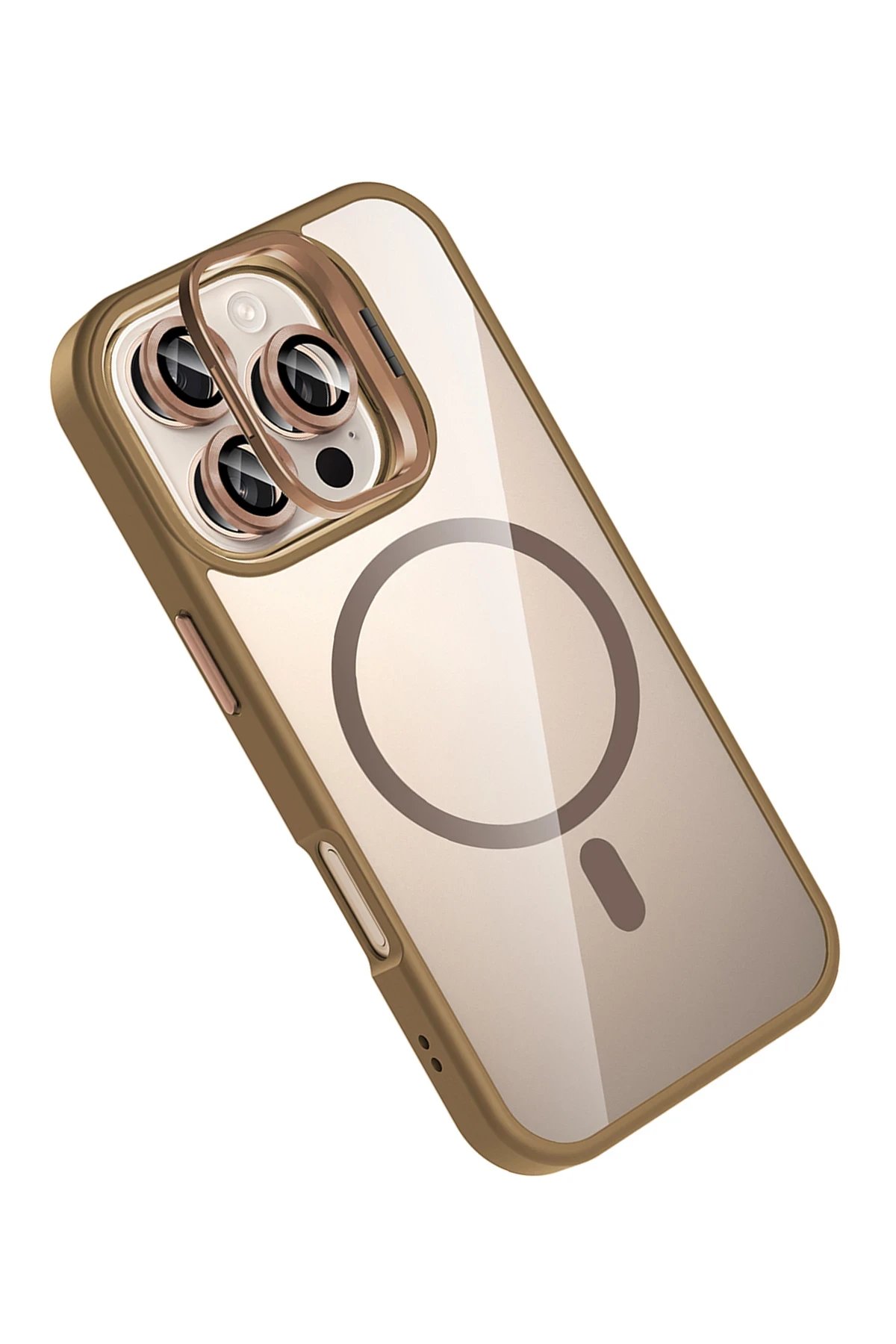 Apple iPhone 16 Pro Max Remim Lensli Magsafe Standlı Kapak - Kahverengi-(5796) - Görsel 4