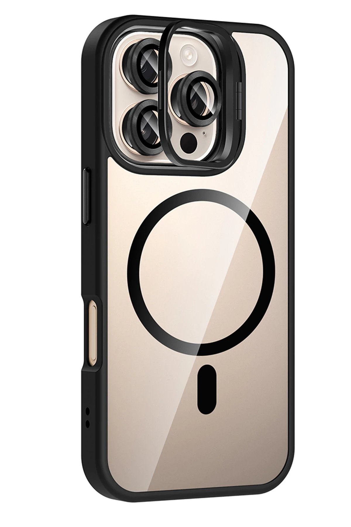 Apple iPhone 16 Pro Max Remim Lensli Magsafe Standlı Kapak - Siyah-(5796) - Görsel 2