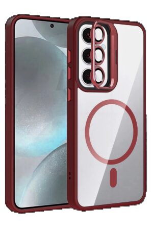 Samsung Galaxy S24 FE Remim Lensli Magsafe Standlı Kapak - Bordo-(5796)