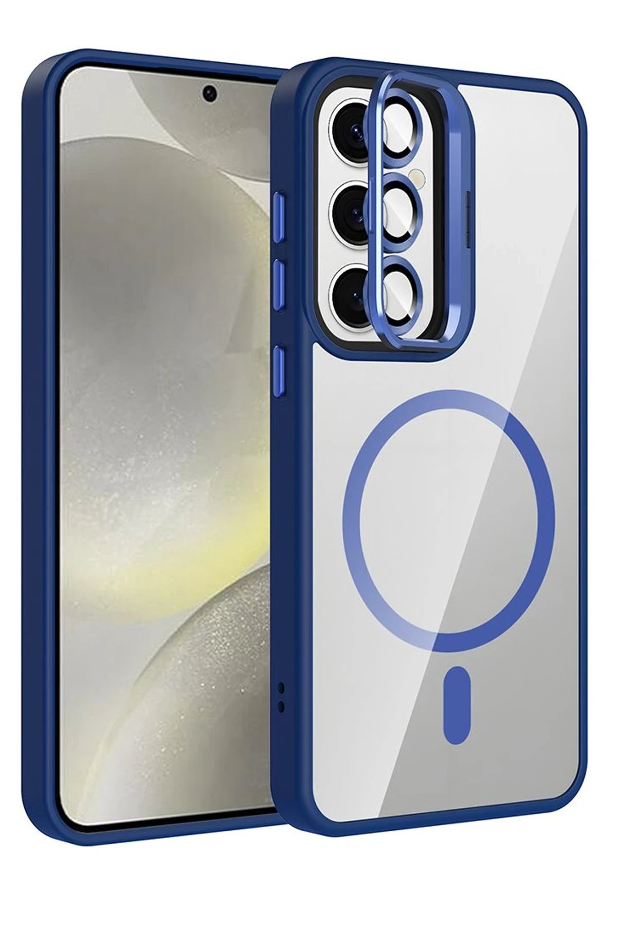 Samsung Galaxy S24 FE Remim Lensli Magsafe Standlı Kapak - Lacivert-(5796)