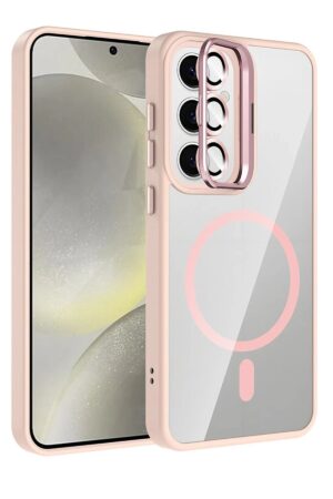 Samsung Galaxy S24 FE Remim Lensli Magsafe Standlı Kapak - Pembe-(5796)