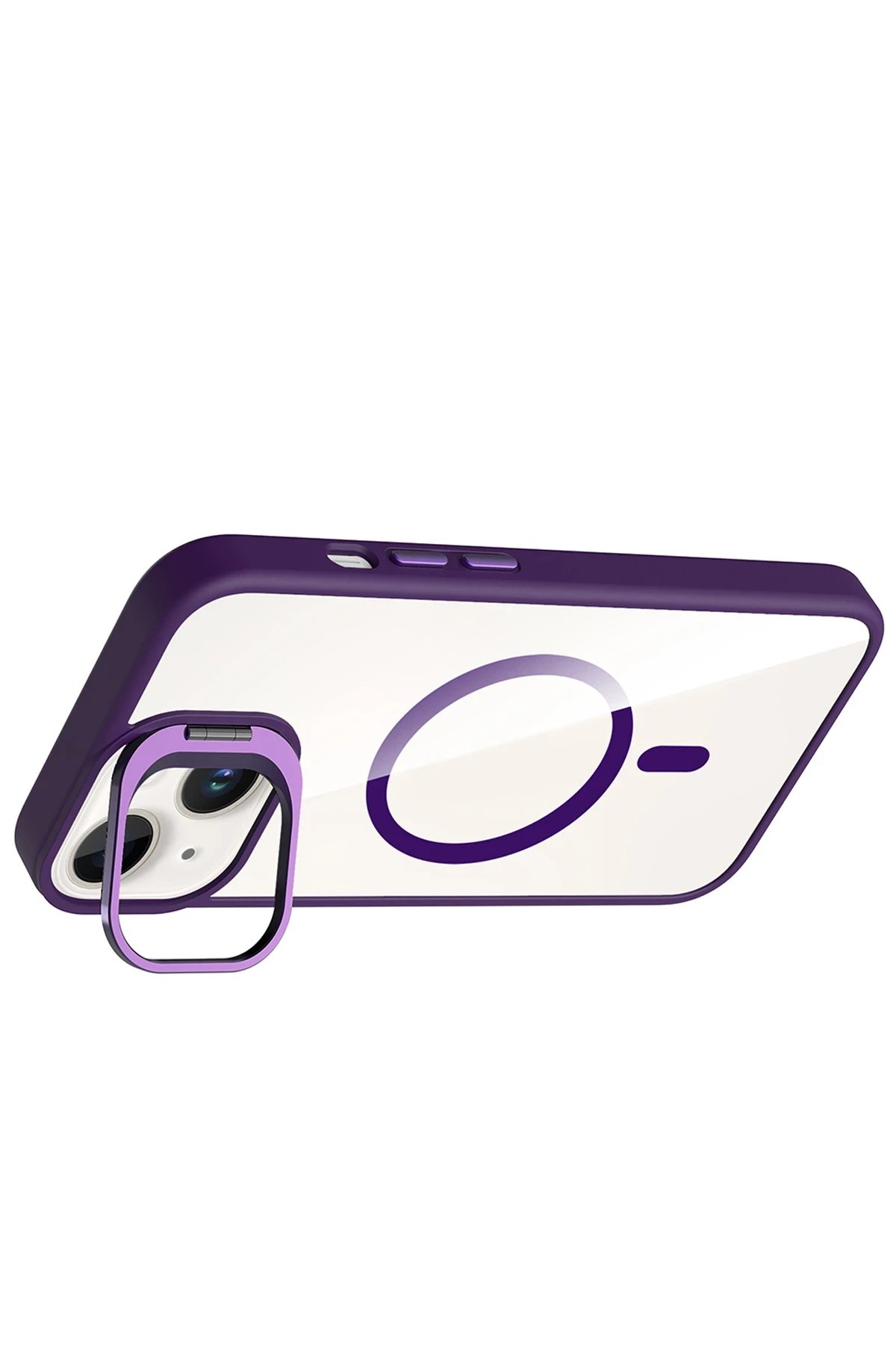 Apple iPhone 14 Remim Lensli Magsafe Standlı Kapak - Derin Mor-(5796) - Görsel 3