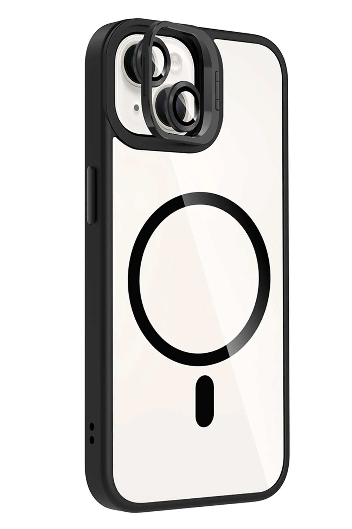Apple iPhone 14 Remim Lensli Magsafe Standlı Kapak - Siyah-(5796) - Görsel 2