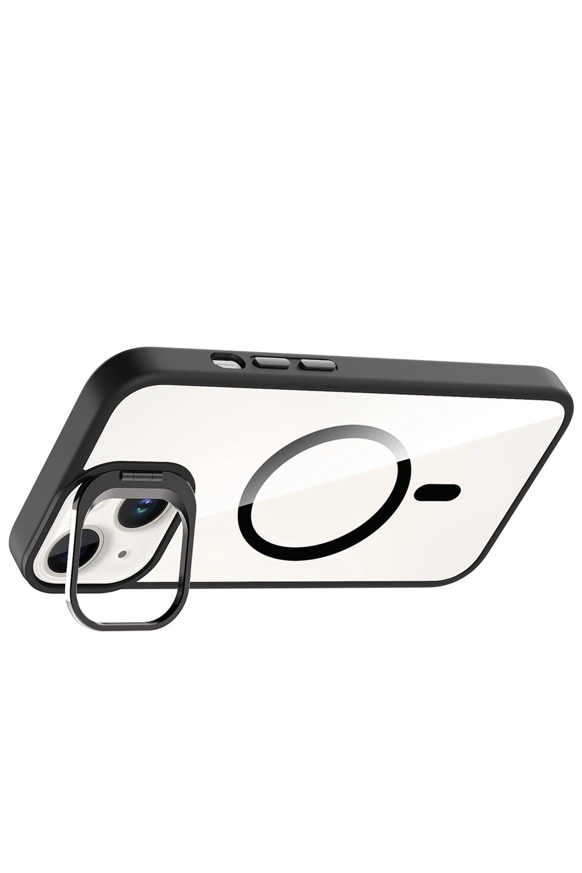 Apple iPhone 14 Remim Lensli Magsafe Standlı Kapak - Siyah-(5796) - Görsel 3