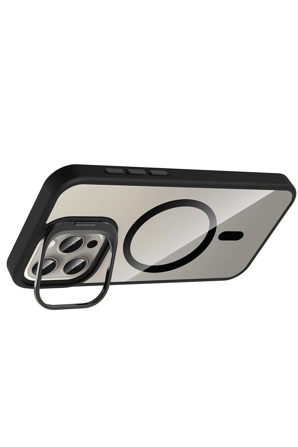 Apple iPhone 14 Pro Max Remim Lensli Magsafe Standlı Kapak - Siyah-(5796) - Görsel 3