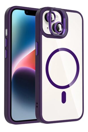 Apple iPhone 15 Remim Lensli Magsafe Standlı Kapak - Derin Mor-(5796)