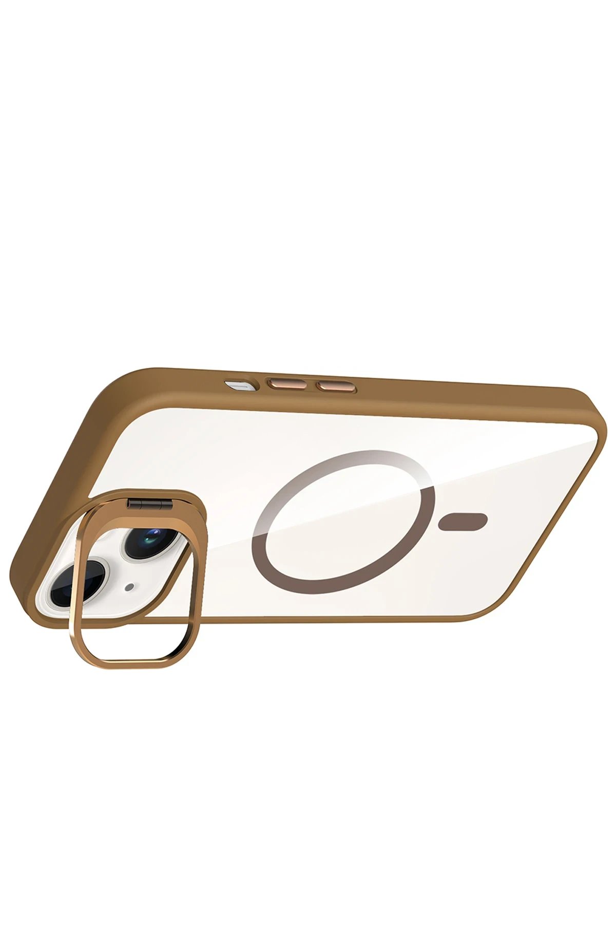 Apple iPhone 15 Remim Lensli Magsafe Standlı Kapak - Kahverengi-(5796) - Görsel 3