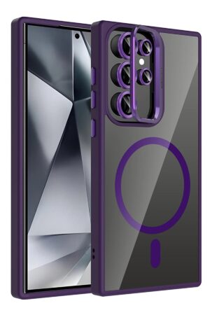 Samsung Galaxy S23 Ultra Remim Lensli Magsafe Standlı Kapak - Derin Mor-(5796)