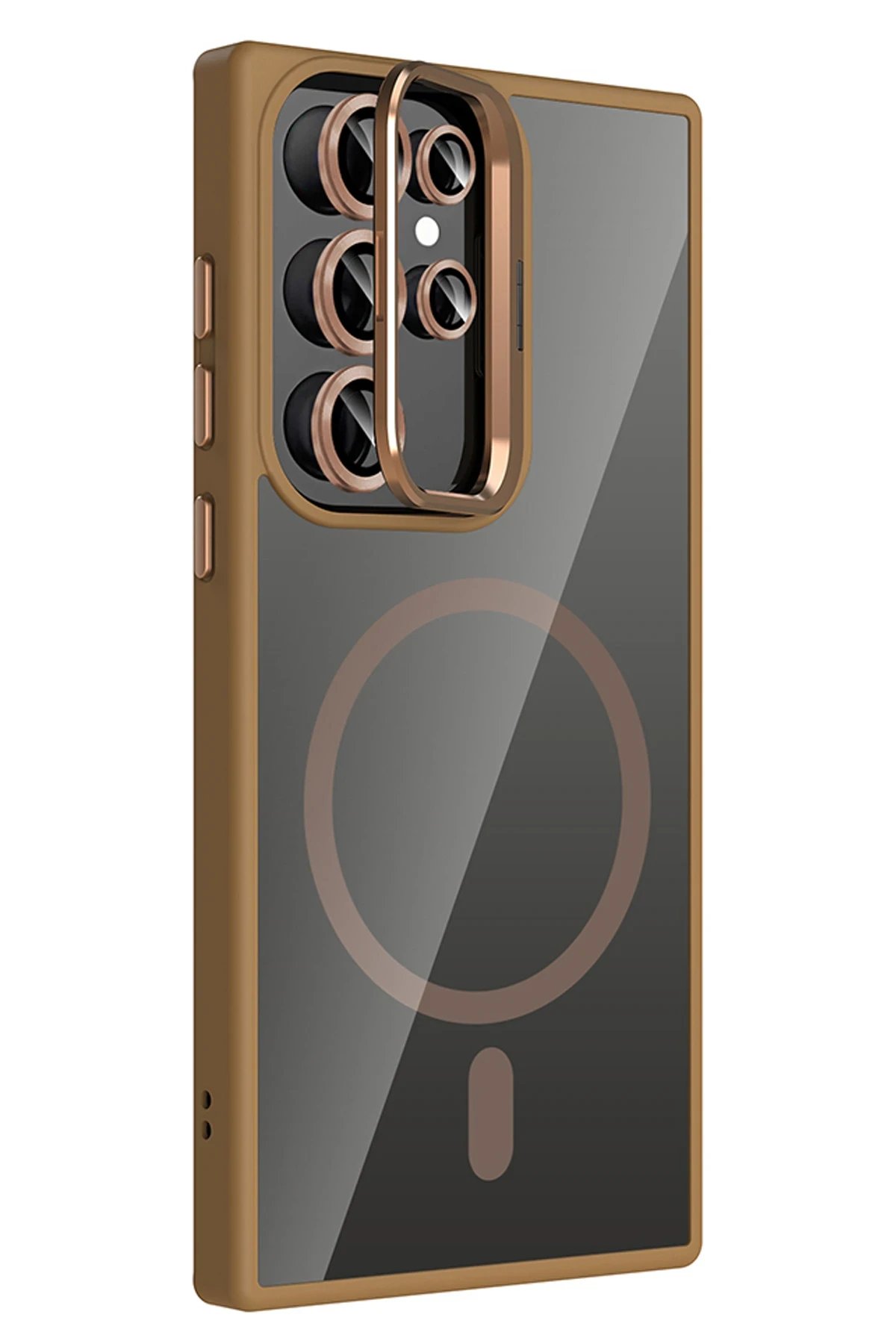 Samsung Galaxy S23 Ultra Remim Lensli Magsafe Standlı Kapak - Kahverengi-(5796) - Görsel 2