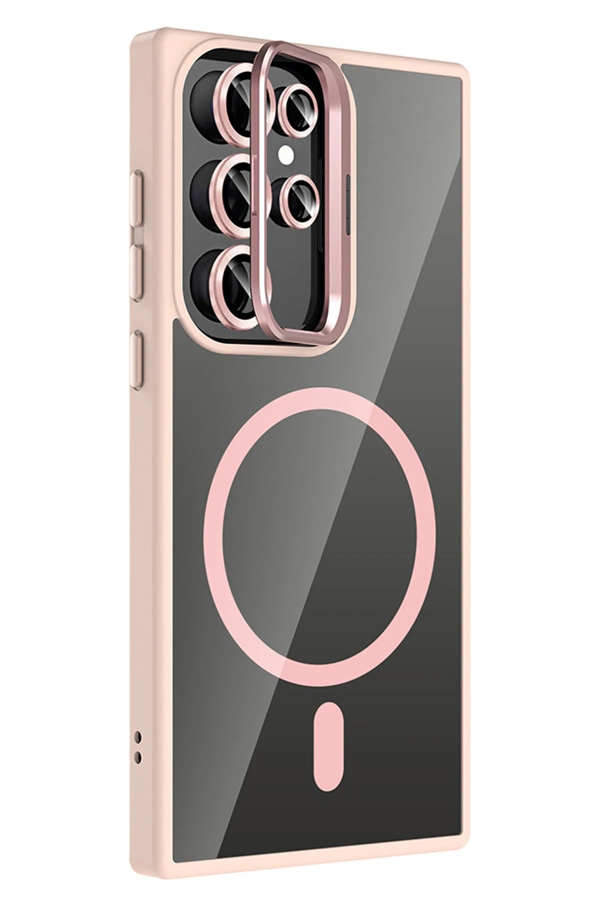 Samsung Galaxy S23 Ultra Remim Lensli Magsafe Standlı Kapak - Pembe-(5796) - Görsel 2