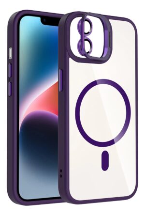 Apple iPhone 11 Remim Lensli Magsafe Standlı Kapak - Derin Mor-(5796)