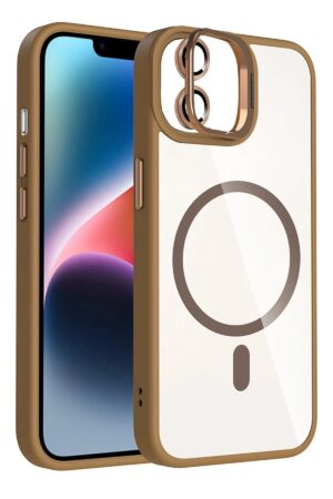 Apple iPhone 11 Remim Lensli Magsafe Standlı Kapak - Kahverengi-(5796)