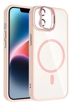 Apple iPhone 11 Remim Lensli Magsafe Standlı Kapak - Pembe-(5796)