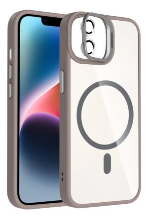 Apple iPhone 11 Remim Lensli Magsafe Standlı Kapak - Titan Gri-(5796)