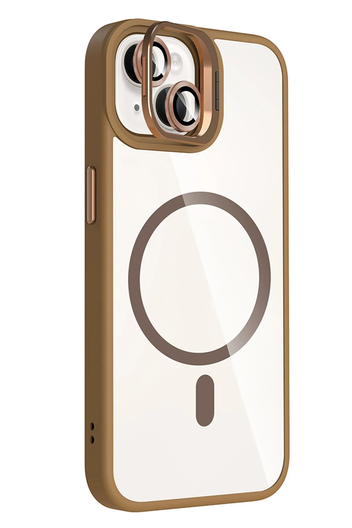 Apple iPhone 13 Remim Lensli Magsafe Standlı Kapak - Kahverengi-(5796) - Görsel 2