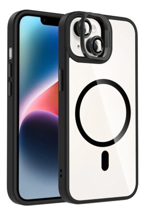 Apple iPhone 13 Remim Lensli Magsafe Standlı Kapak - Siyah-(5796)
