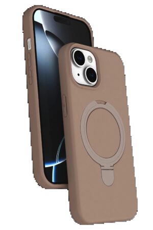 Apple iPhone 15 Plus Regal Magsafe Standlı Kapak - Çöl Titanyum-(5796)