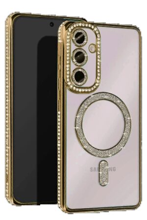 Samsung Galaxy A55 5G Joke Simli Magneticsafe Kılıf - Gold-(5796)