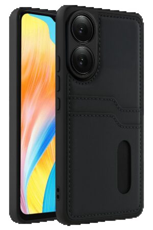 Oppo A38 Sara Kartvizitli Deri Kılıf - Siyah-(5796)