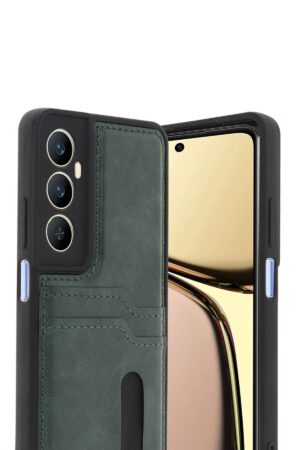 Realme C65 Sara Kartvizitli Deri Kılıf - Yeşil-(5796)