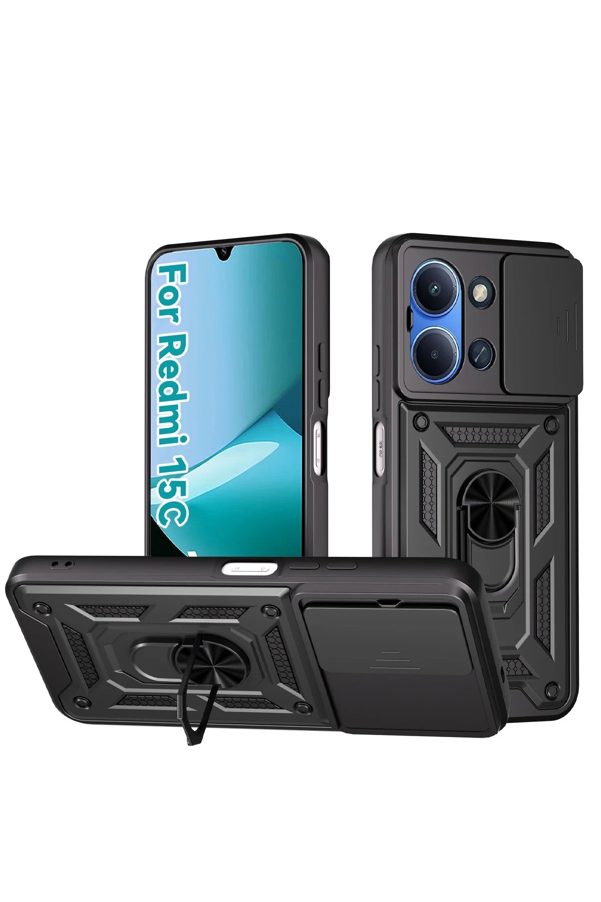 Xiaomi Redmi 15C 4G Pars Lens Yüzüklü Silikon - Siyah-(5796)