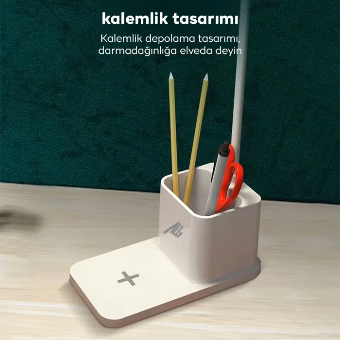 ALLY Kablosuz sarj Göz Korumali Portatif Led Masa Lambasi Kalemlik-(5775) - Görsel 3