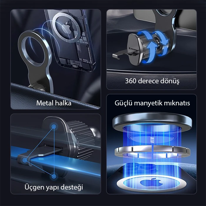 ALLY Magsafe Uyumlu Araç Içi Havalandirma Manyetik Telefon Tutucu-(5775) - Görsel 3