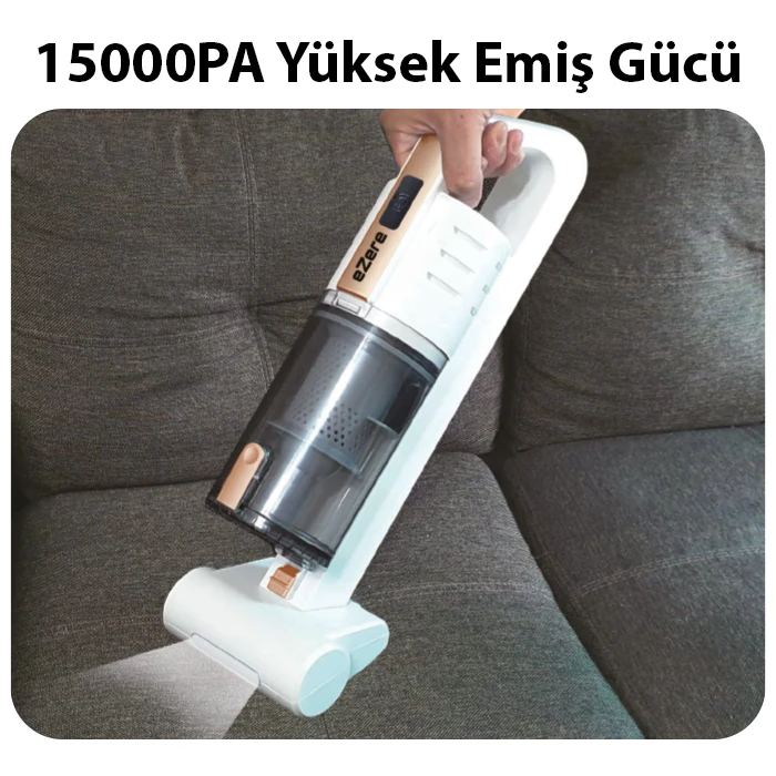 Ezere 15000pa LED Işıklı Kuru Islak Kullanım Kablosuz Güçlü El Araç-Ev Süpürgesi-(5775) - Görsel 2
