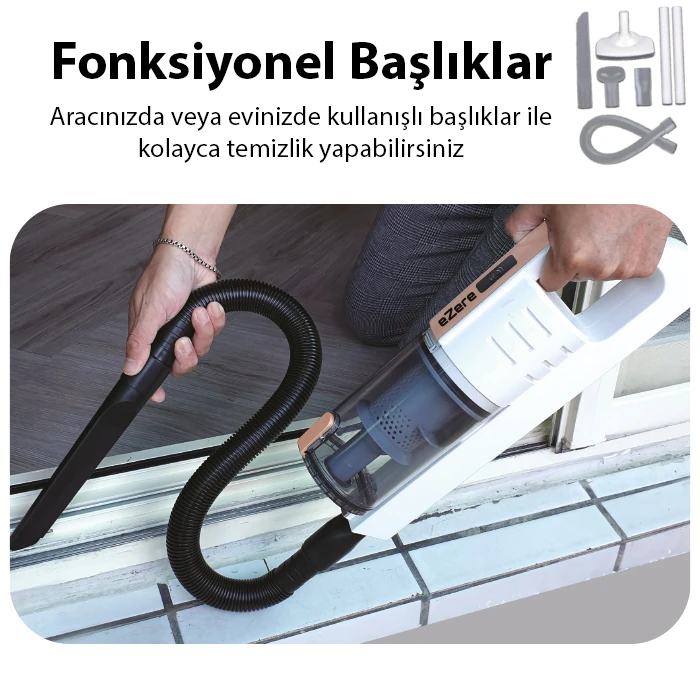 Ezere 15000pa LED Işıklı Kuru Islak Kullanım Kablosuz Güçlü El Araç-Ev Süpürgesi-(5775) - Görsel 4