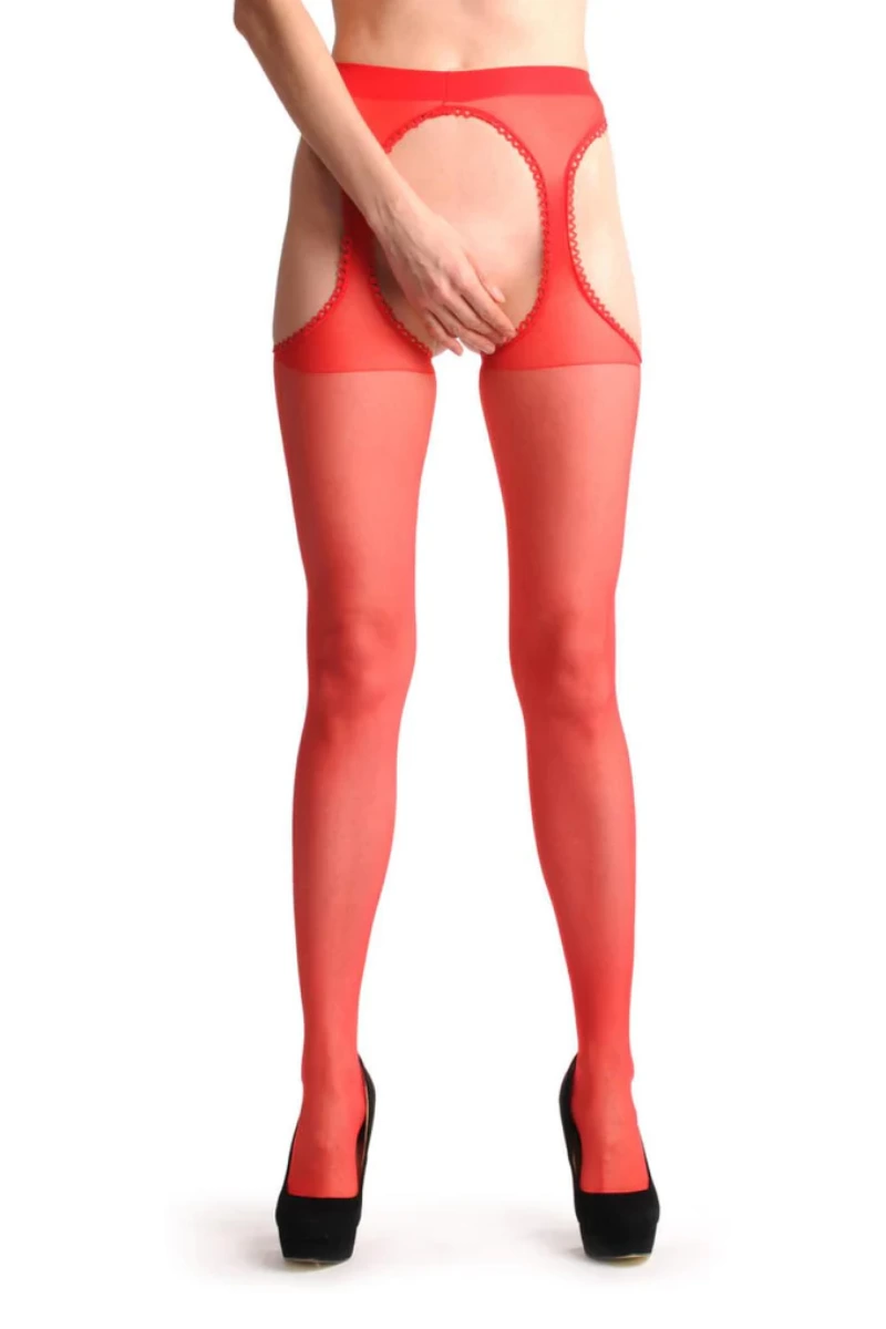 Kırmızı Kenarları Dantelli Özel Bölgesi Açık Külotlu Çorap - Görsel 2