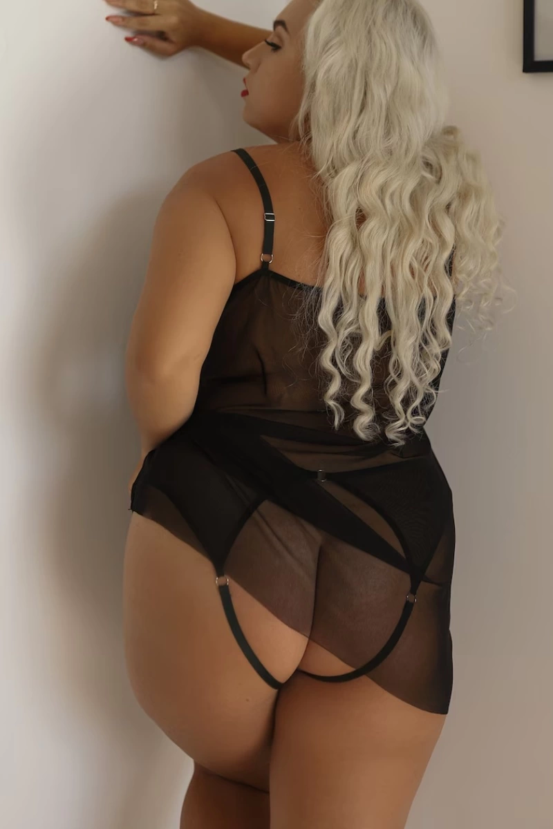 Transparan Siyah Büyük Beden Kısa Tül Gecelik TM1304 - Görsel 2