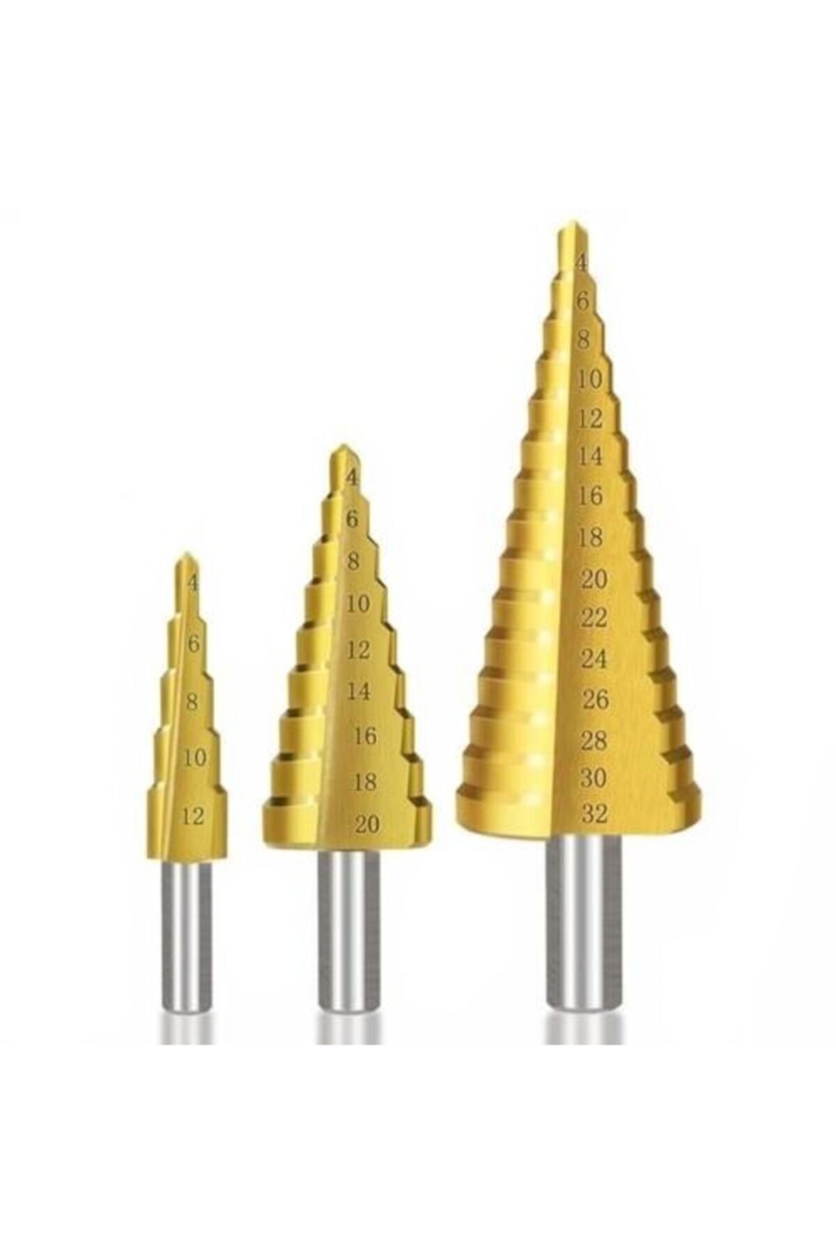 3 lü Set Matkap Ucu Kademeli Sac Delme Aparatı HSS Titanyum Kaplama - Görsel 2