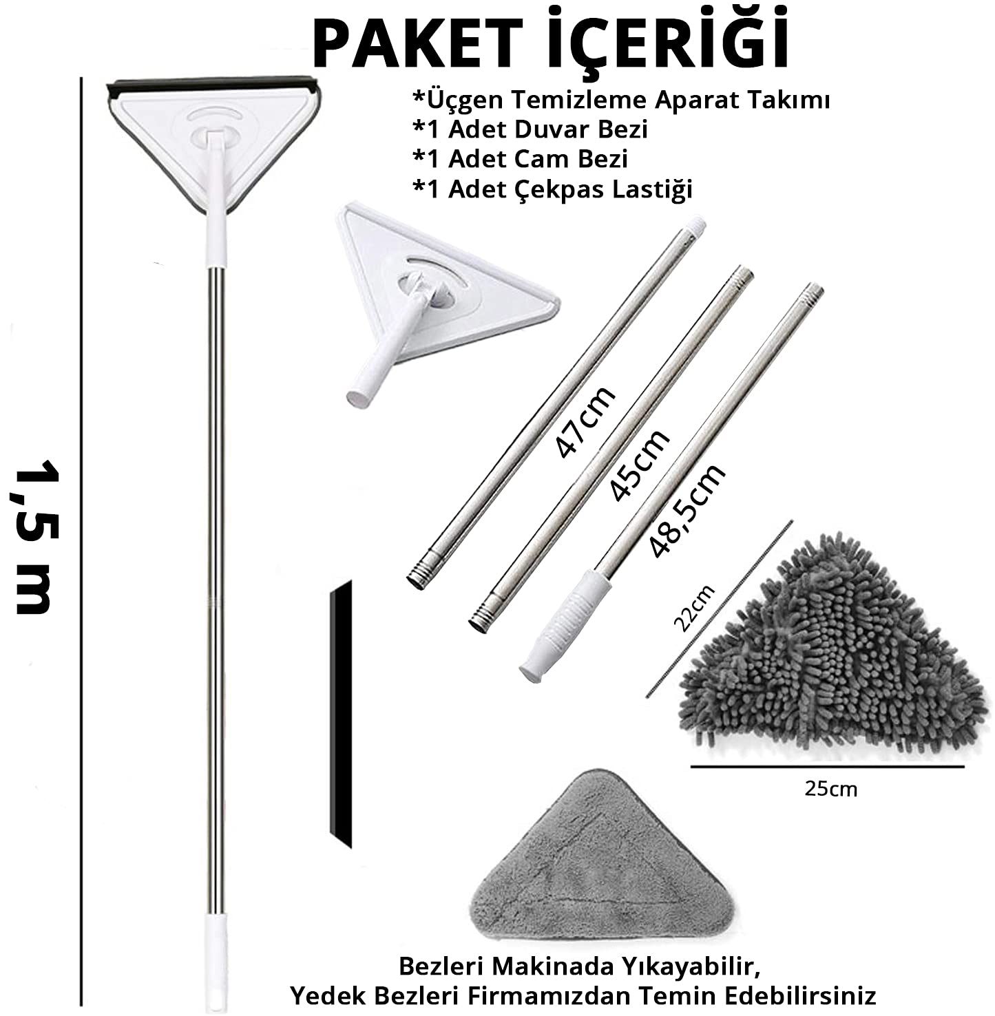 Üçgen Mop Cam Duvar Tavan Fayans Parke Temizleyici Mop - Görsel 5