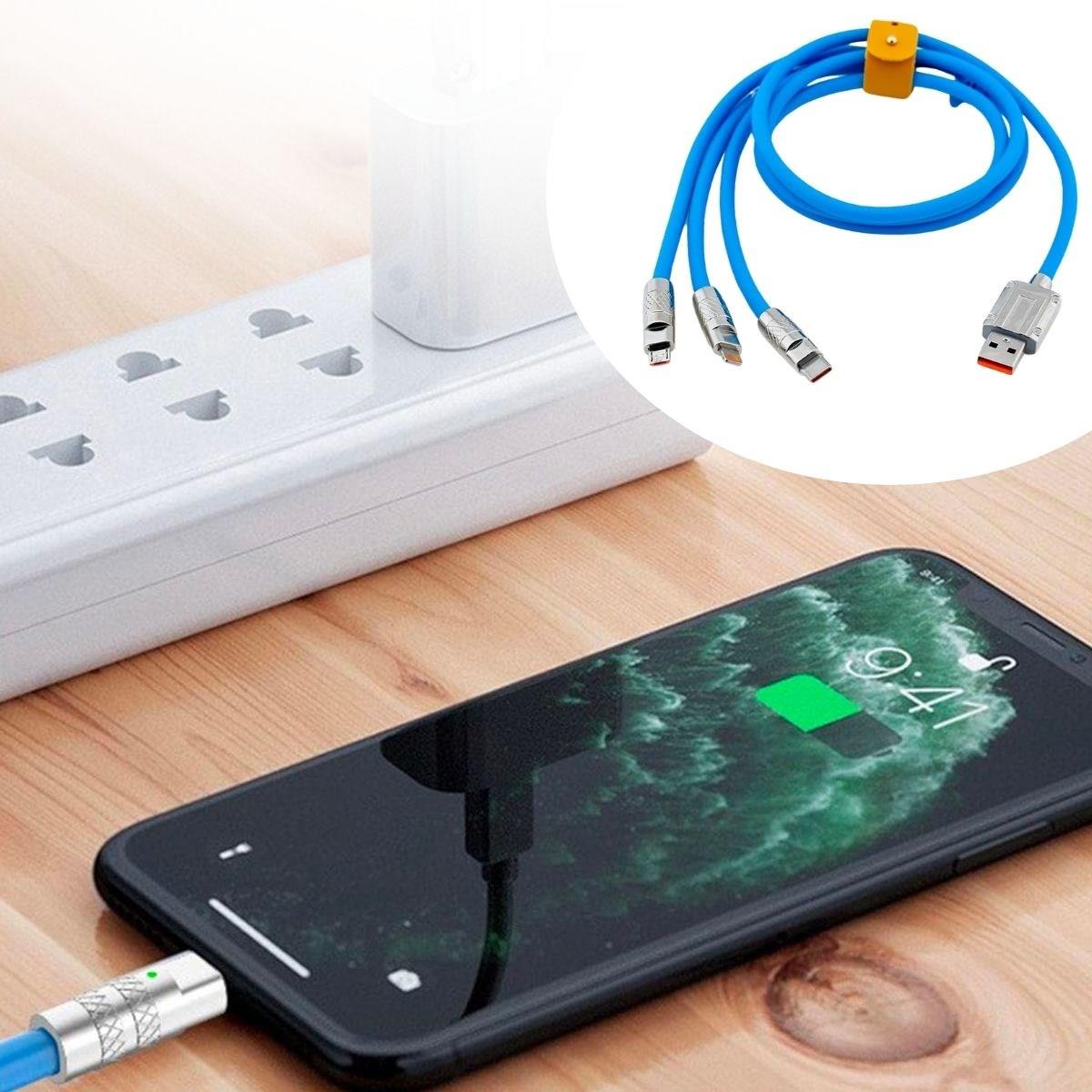 Kutulu 3 Şarj Aleti 1 Arada Çinko Alaşım Hızlı Şarj Kablosu Mavi 3 in 1