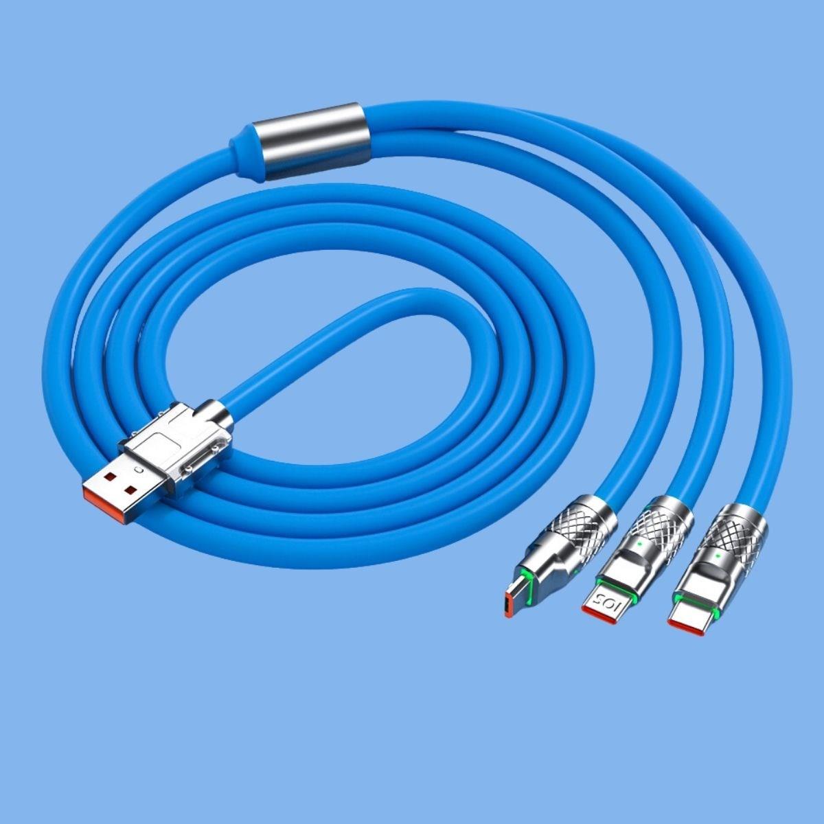 Kutulu 3 Şarj Aleti 1 Arada Çinko Alaşım Hızlı Şarj Kablosu Mavi 3 in 1 - Görsel 2