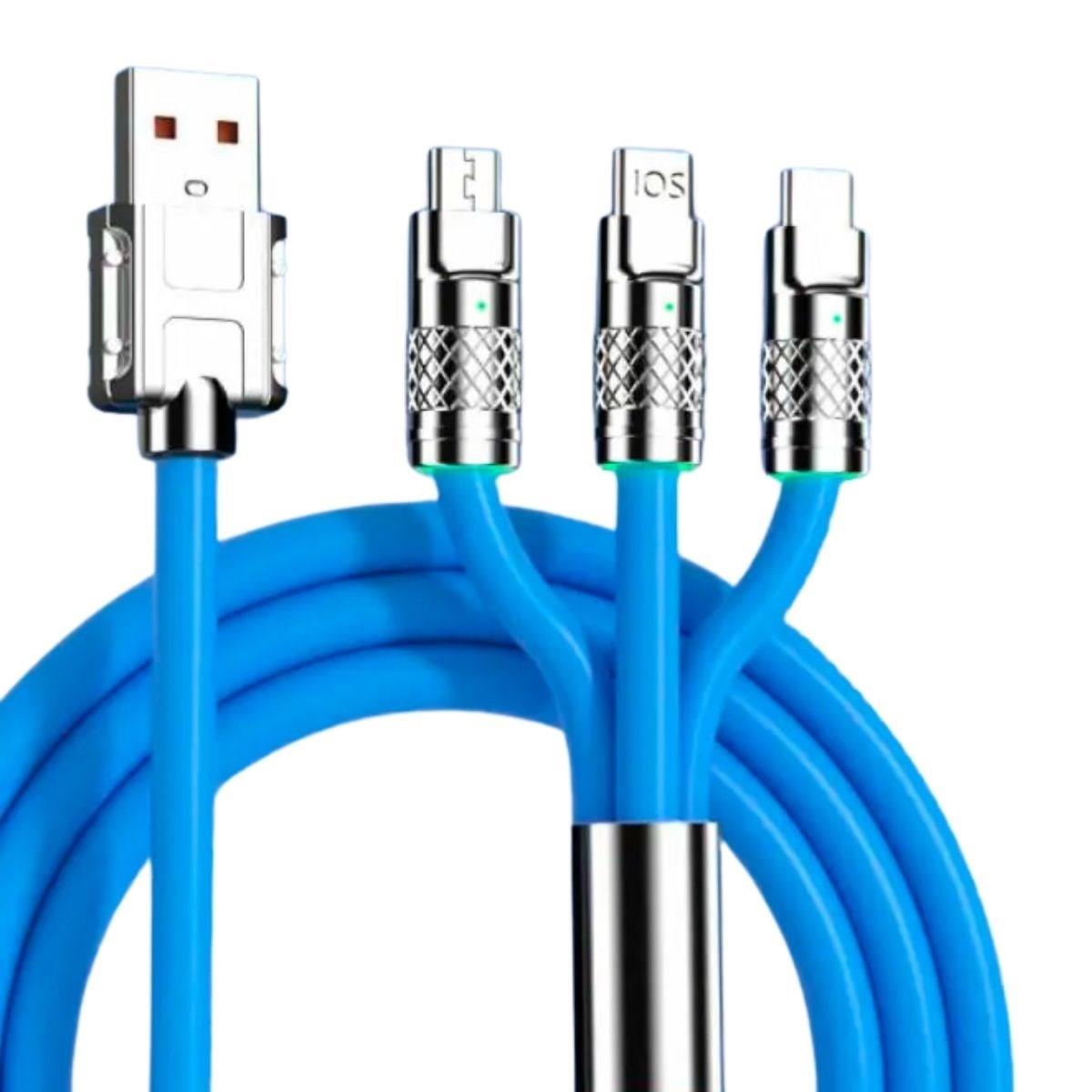 Kutulu 3 Şarj Aleti 1 Arada Çinko Alaşım Hızlı Şarj Kablosu Mavi 3 in 1 - Görsel 3