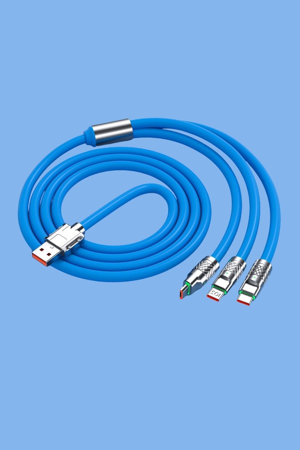 Kutulu 3 Şarj Aleti 1 Arada Çinko Alaşım Hızlı Şarj Kablosu Mavi 3 in 1 - Görsel 5
