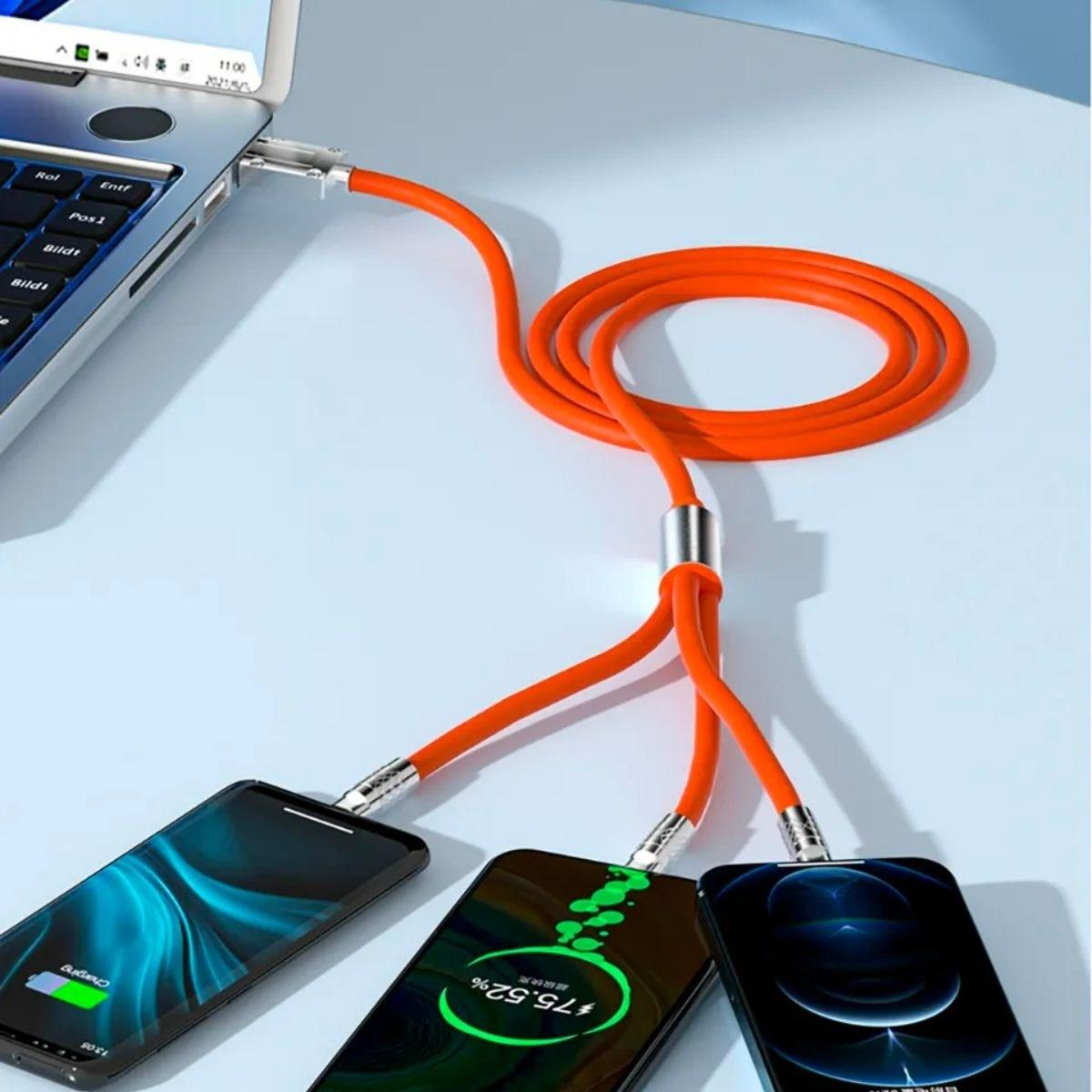 3 Şarj Aleti 1 Arada Çinko Alaşım Hızlı Şarj Kablosu Turuncu - Görsel 2