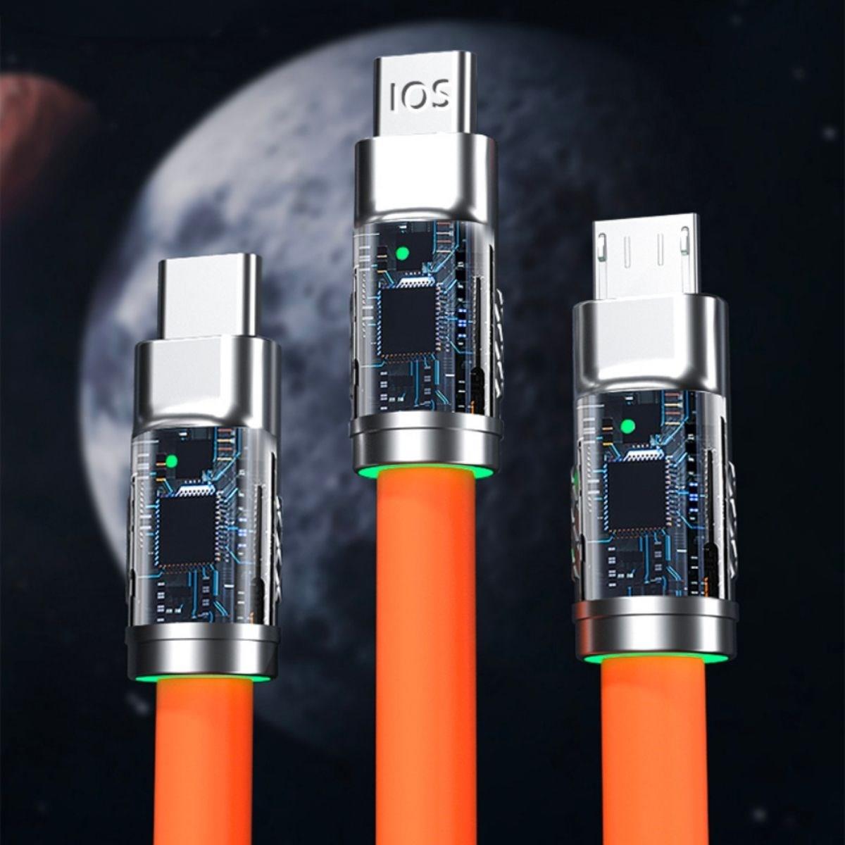 3 Şarj Aleti 1 Arada Çinko Alaşım Hızlı Şarj Kablosu Turuncu - Görsel 3