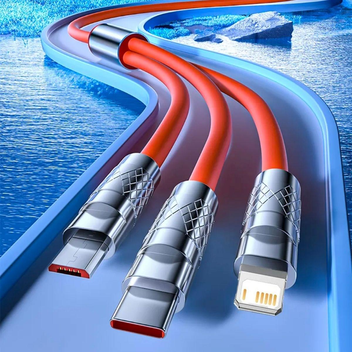 3 Şarj Aleti 1 Arada Çinko Alaşım Hızlı Şarj Kablosu Turuncu - Görsel 5