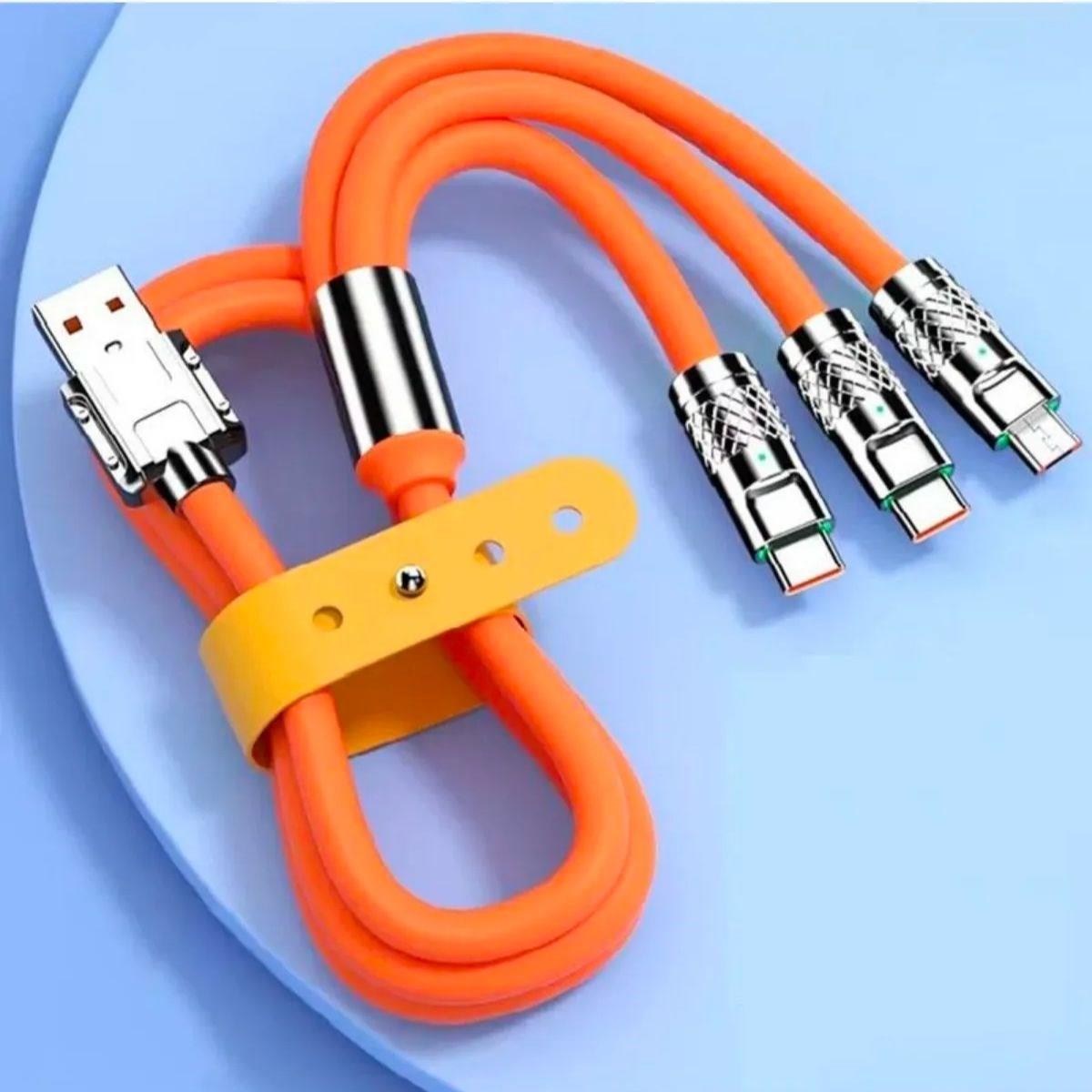 3 in 1 Type-C + Micro Usb + Lightning Hızlı Şarj Kablosu Silikon Kablo 1 Metre Opp Ambalaj - Görsel 3